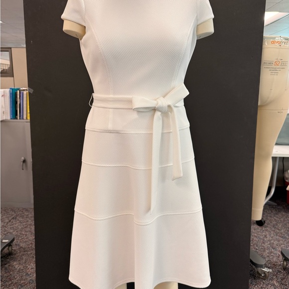 Anne Klein Dresses & Skirts - Anne Klein White Textured Cap Sleeve Belted A-Line Dress